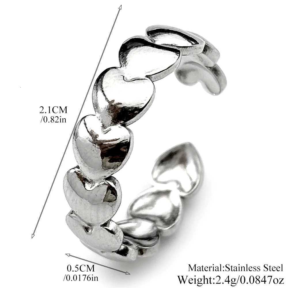 Stainless Steel Couple Ring Personality Simple Heart Open Women Men Adjustable Korean Trendy Valentine Day Finger Jewelry M251215