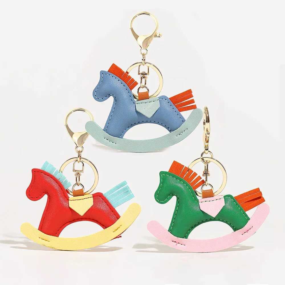 Cartoon Horse Shaped Keychain Leather Sewn Tassel Pony Keyring For Women Backpack Purse Accessories Shower Birthday Gifts M251215