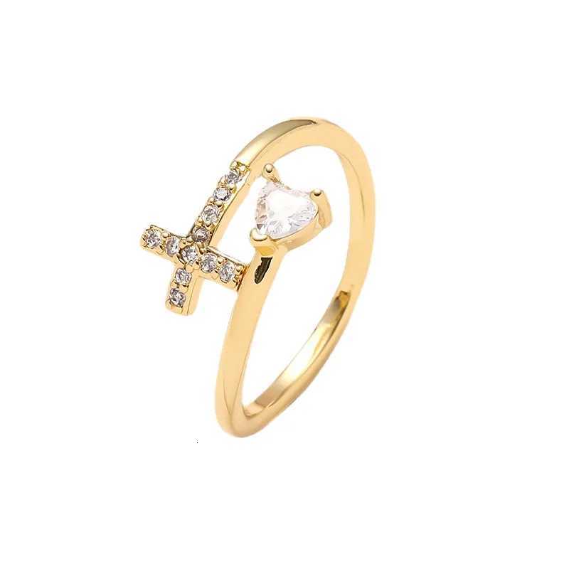 CZ Cross Heart Zircon Gold Plated Adjustable Size Fashion Ring For Women Girl Finger Accessories Party Jewelry M251215