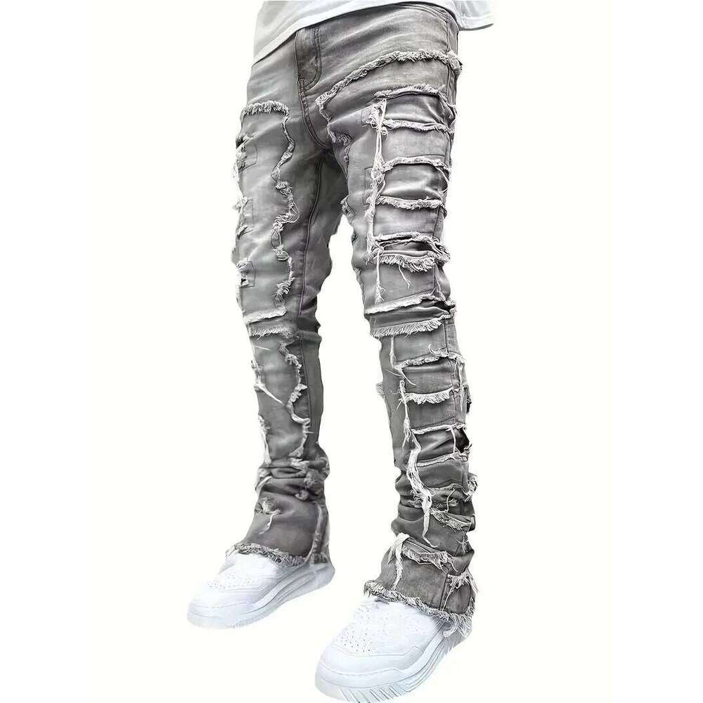 Y2k hip-hop fringed jeans, men's casual street style stretch jeans C251215