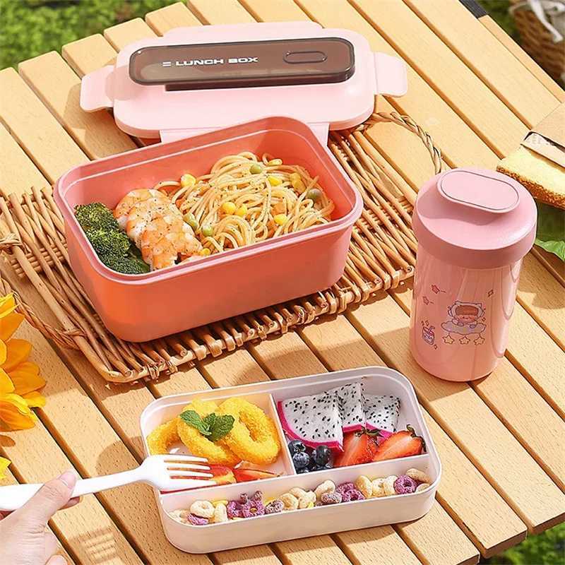 1200/1500ML Lunch Box Portable Double-layer Student Bento Box With Fork Spoon Outing Picnic Box Leakproof Food Storage Container H251213