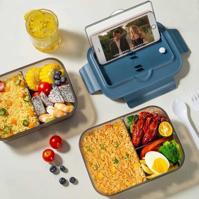 Lunch Box with Tableware for Off Workers Square Divided Microwave Oven Bento Box Leakproof Food Container for Picnic Camping H251213