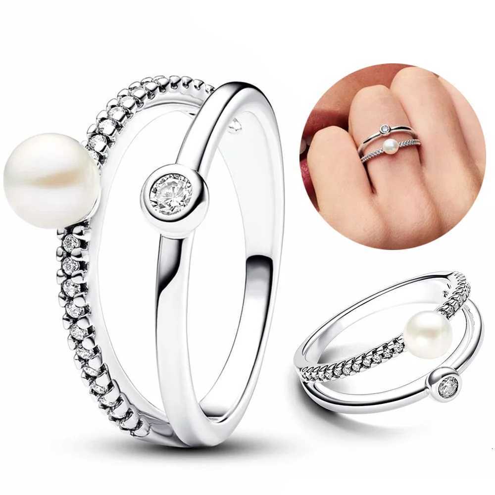Silver Colour Ring Pearl Ring For Women CZ Cubic Zircon Star Moon Flower Wedding Jewelry Rings Gifts M251215