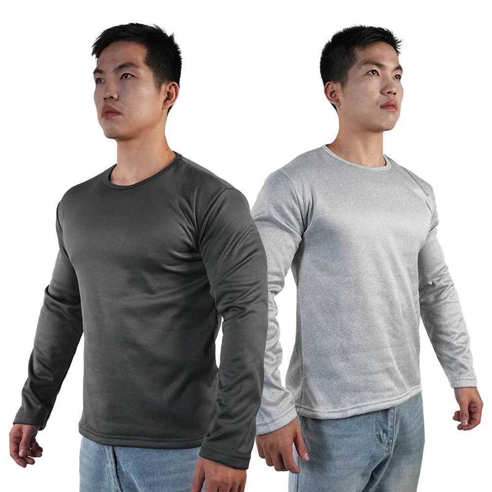 2pcs Winter Thermal Underwear Mens O Neck Fleece Bottoming Shirt Long Sleeved T Shirt Tops Solid Color Large Size Undershirt G251215