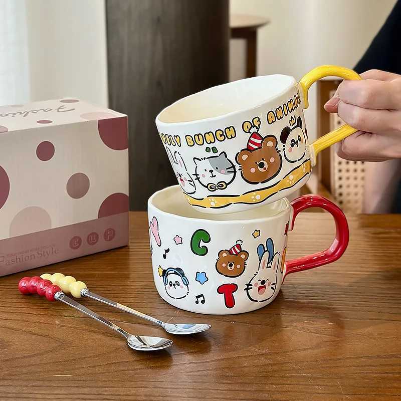 450ML Cartoon g Girls Cute Lidless Children Ceramic Milk Light Breakfast Cup With Spoon Large Capacity Birthday Gift H251215