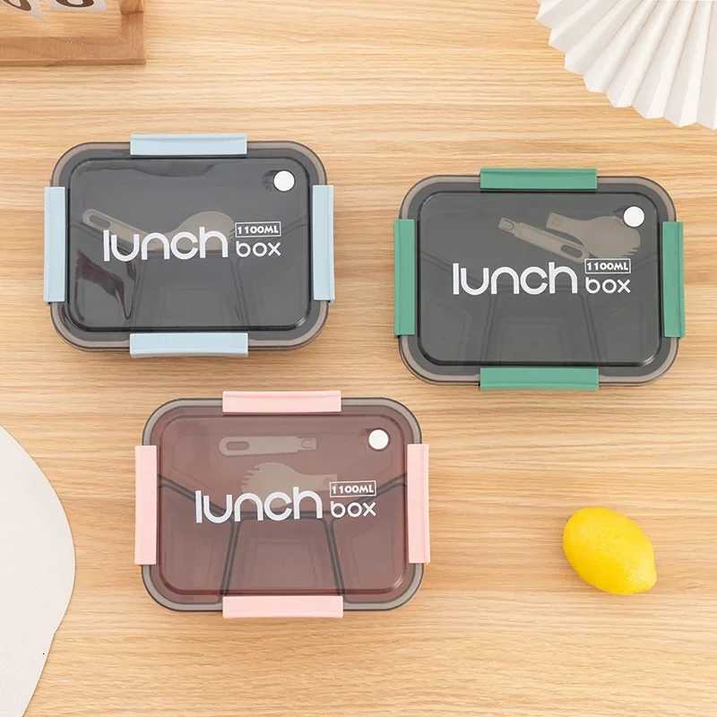 800/1100ml Plastics Cpartmented Lunch Box Microwave Safe Bento Box with Cutlery Food Storage for Student Worker Tableware H251213