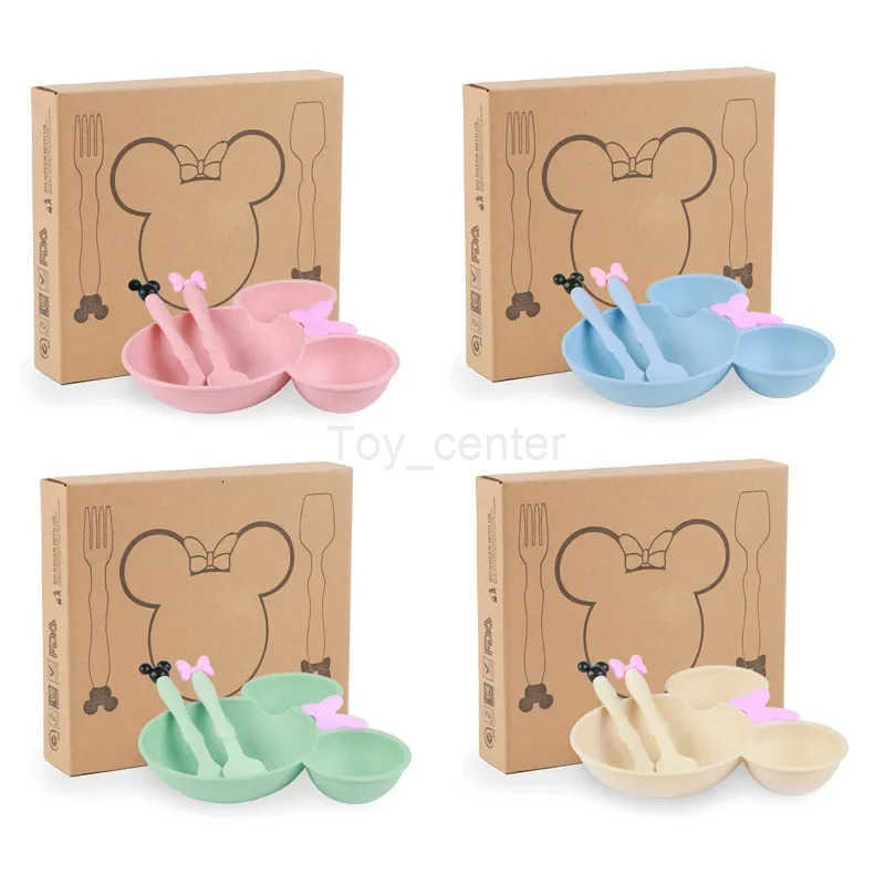 Disney 4Pcs Mickey Mouse Baby Divided Complementary Food Plate for Kids Dinner Plates Spoon Set Girls Dinnerware Tableware H251215