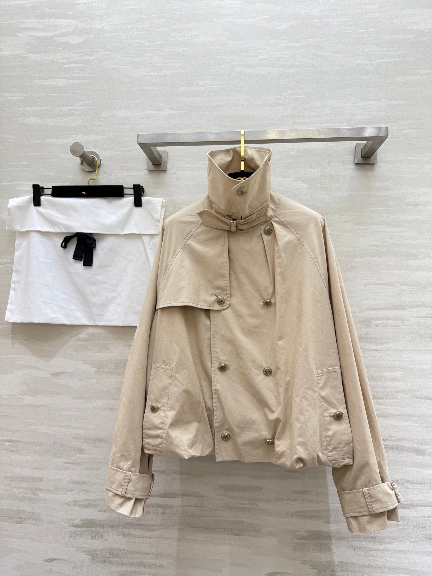 Khaki dark grain double C full printed logo trench coat