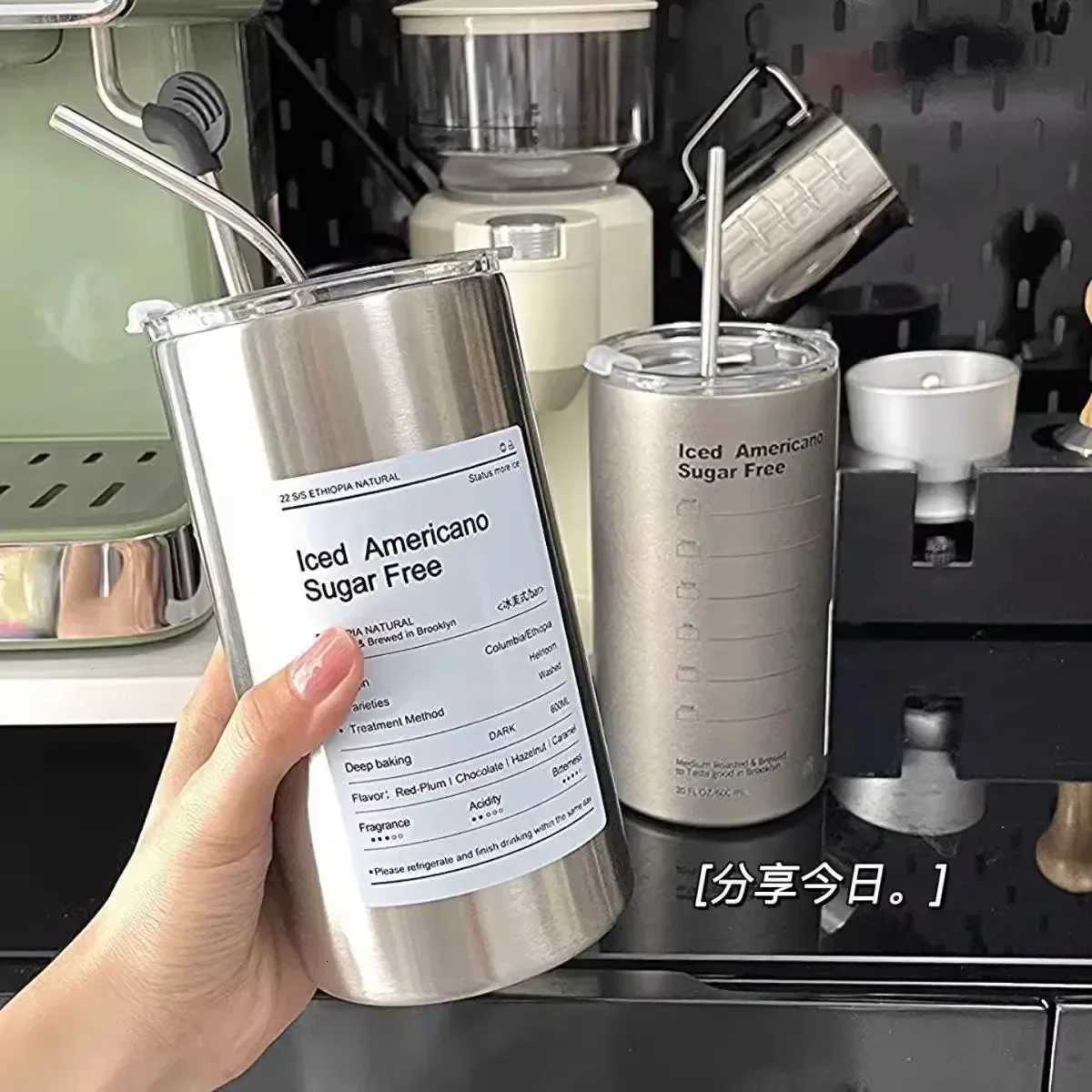 Thermos Cup Portable 304 Steel Coffee MUg Thermal Leak-proof Water Bottle with Straw Insulated Bottle Drinkware H251215