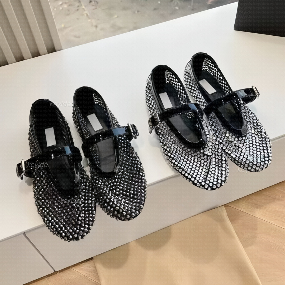 New Ballet Flats Designer Luxury Cut-Outs Mesh Ballet Flats Buckle Strap Dress Shoes Flat Sandal Real Leather Round Toe Dance Shoes Office Wedding Slingbacks A10