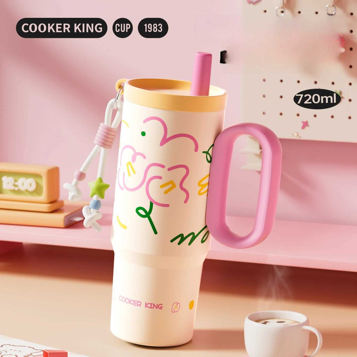 COOKER KING Large-capacity Thermos Cup Female Ice Cup Giant New High-value Car Straw Cold Water Cup Stainless Steel Water Bottle H251215