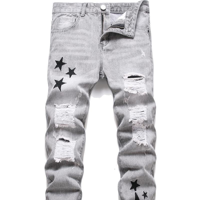 Black Y2K Jeans Mid Rise Straight Leg Man Pants with Silver Star Distressed Ripped Denim Clothing Hip Hop Male Streetwear250828