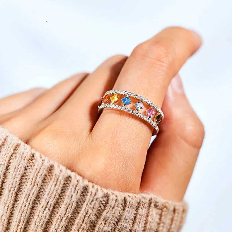 Huitan Colorful Princess CZ Women Rings Fashion Finger Jewelry Daily Party Silver Color Accessories for Engagement Party M251215