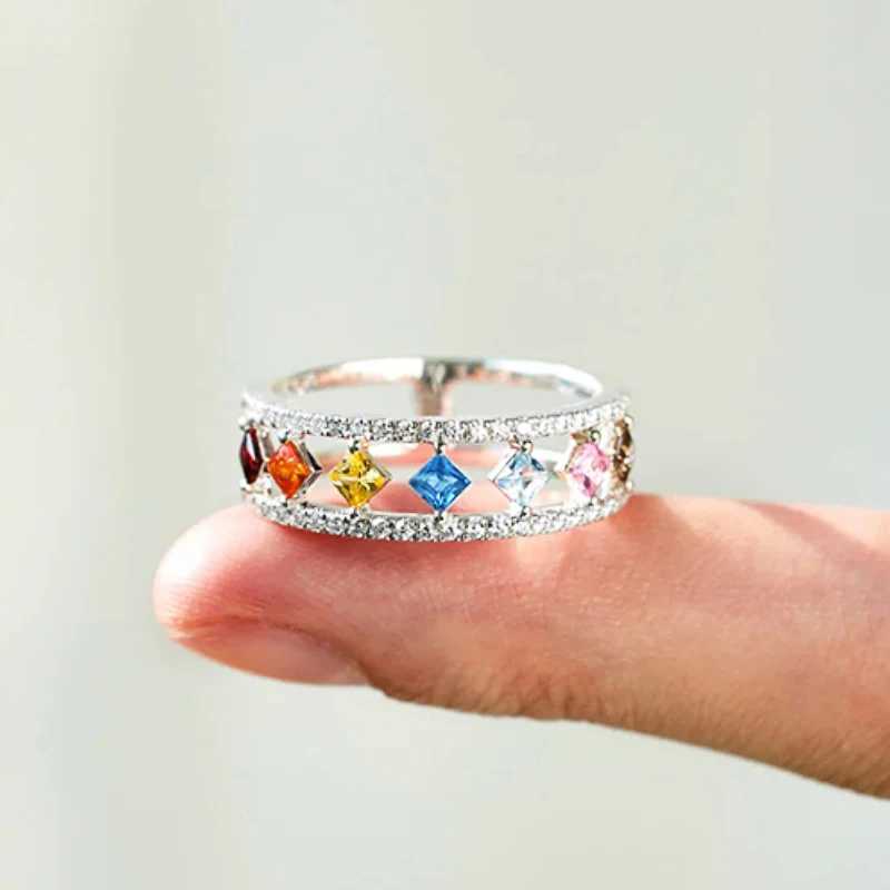 Huitan Colorful Princess CZ Women Rings Fashion Finger Jewelry Daily Party Silver Color Accessories for Engagement Party M251215