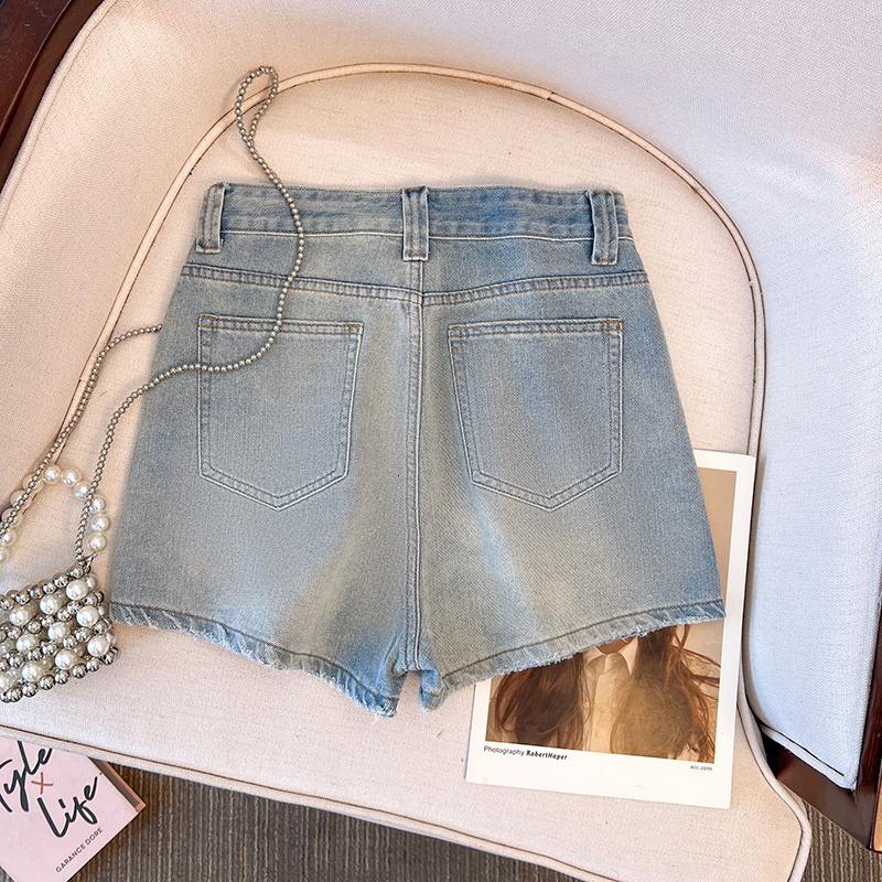 Denim Shorts with Bow and Diamond n for Women High Waists 250224
