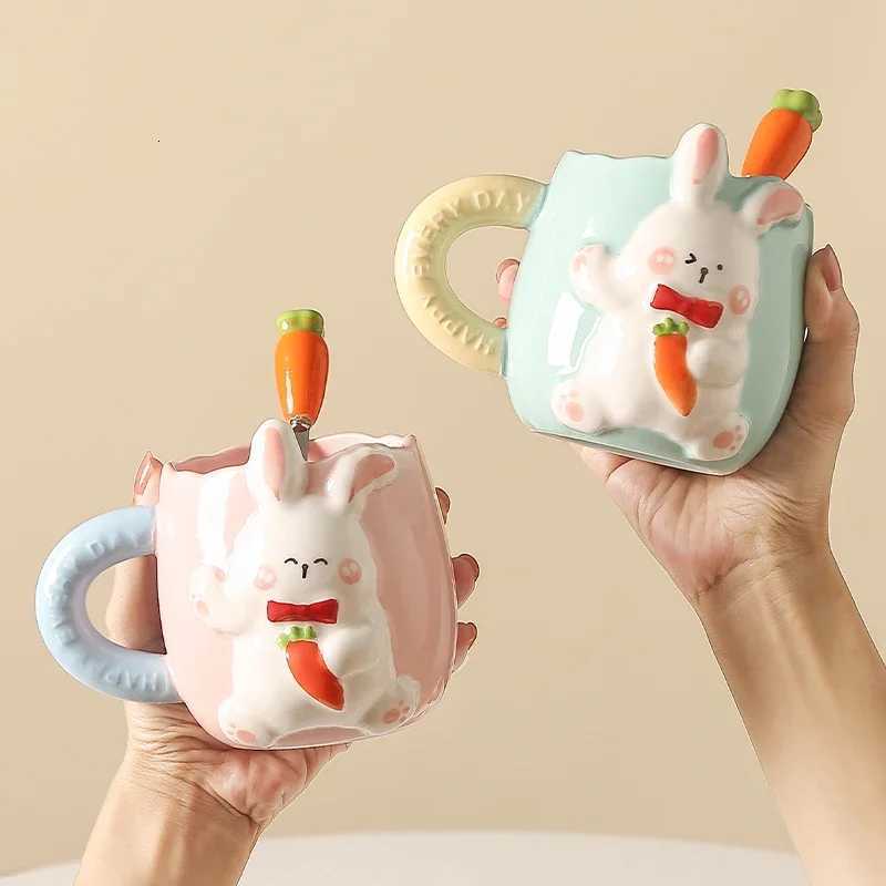 Rabbit Ceramic g Drinking Cup with Spoon Creative Couple Cute Cartoon Coffee Cup Kitchen Breakfast Milk Cup Tableware H251215