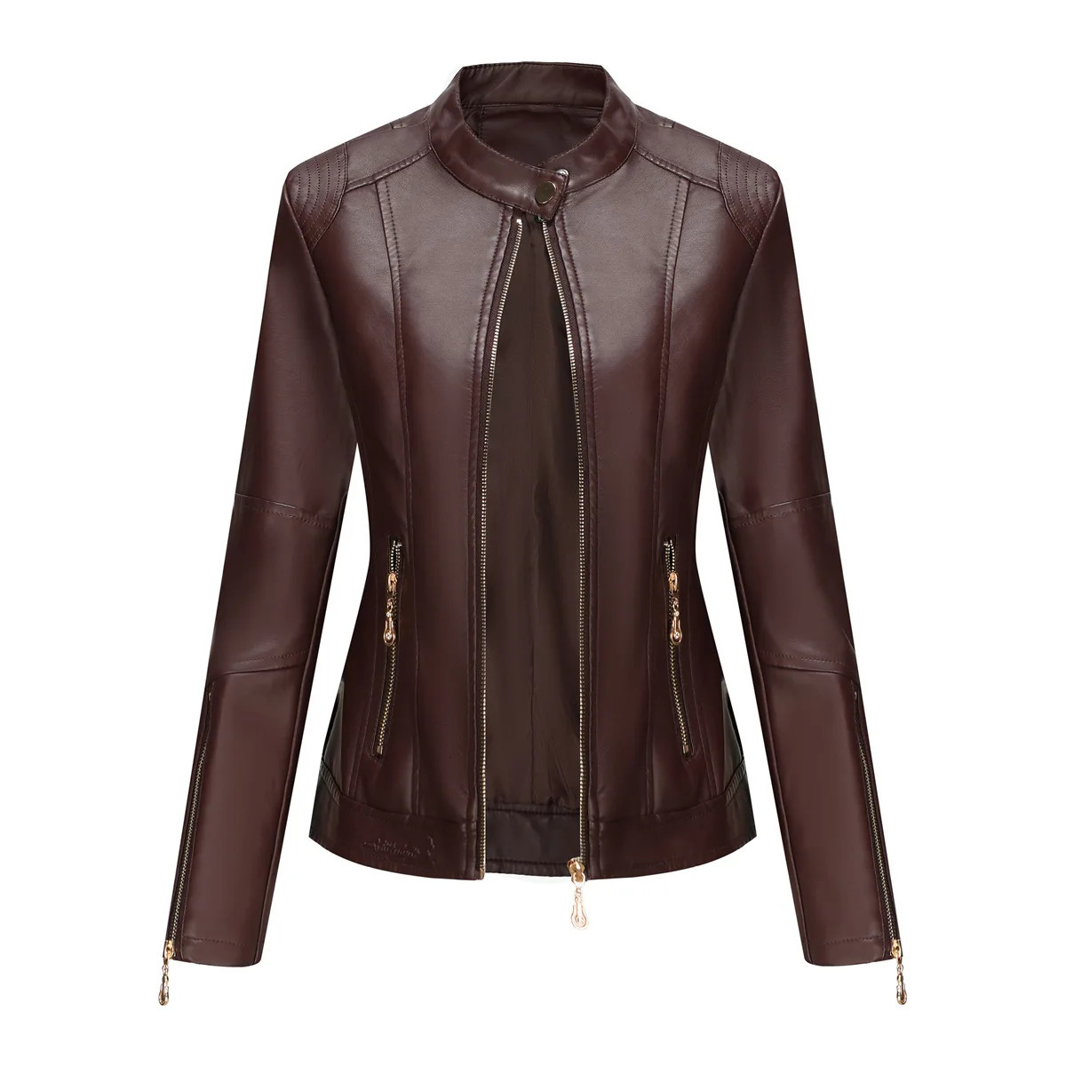 Womens Thin Leather Jacket Navy Blue Coat PU Motorcycle Black Rock Punk Quality Spring and Autumn 251205
