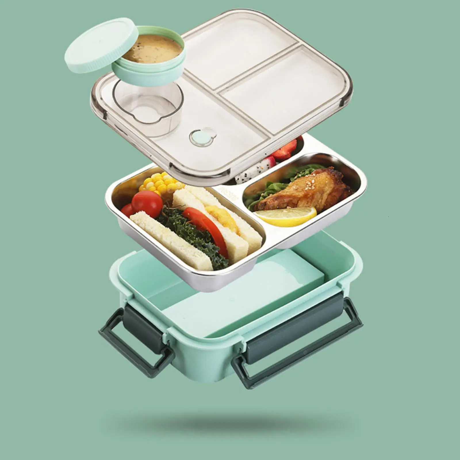 Stainless Steel Lunch Box 3 Grid Thermo Soup Bento Box Large Capacity Portable Food Storage Container for Adts Students Kids H251213