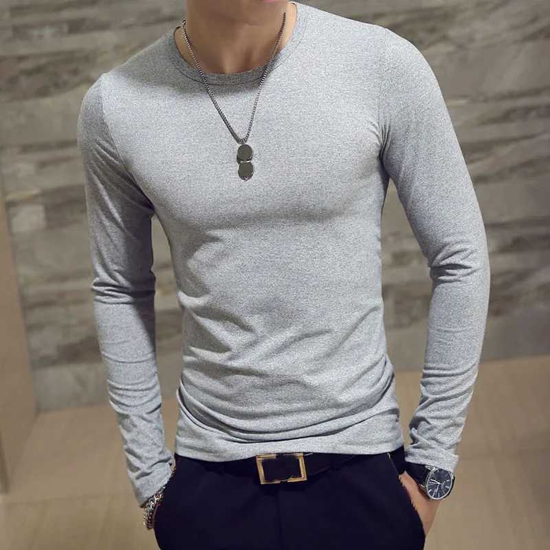 Mens Casual Slim Fit Long Sleeve T-Shirts O-Neck Man Elastic Lightweight Thermal Base Layer Male T Shirt Solid Color Tops Tees G251215