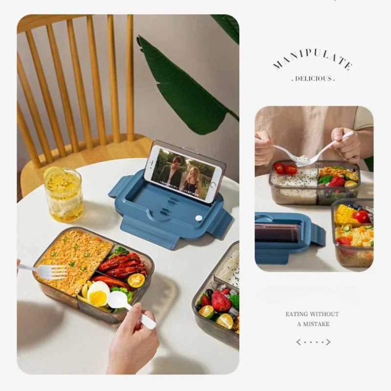 Lunch Box with Tableware for Off Workers Square Divided Microwave Oven Bento Box Leakproof Food Container for Picnic Camping H251213