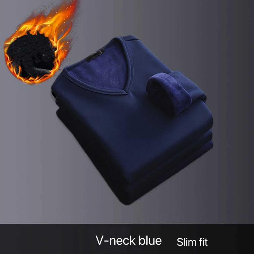1pcs Men Thickening Velvet Warm Tops Mens Winter Long-sleeved Thermal Underwer Male V-neck Fashion T-shirt M-4XL G2512151