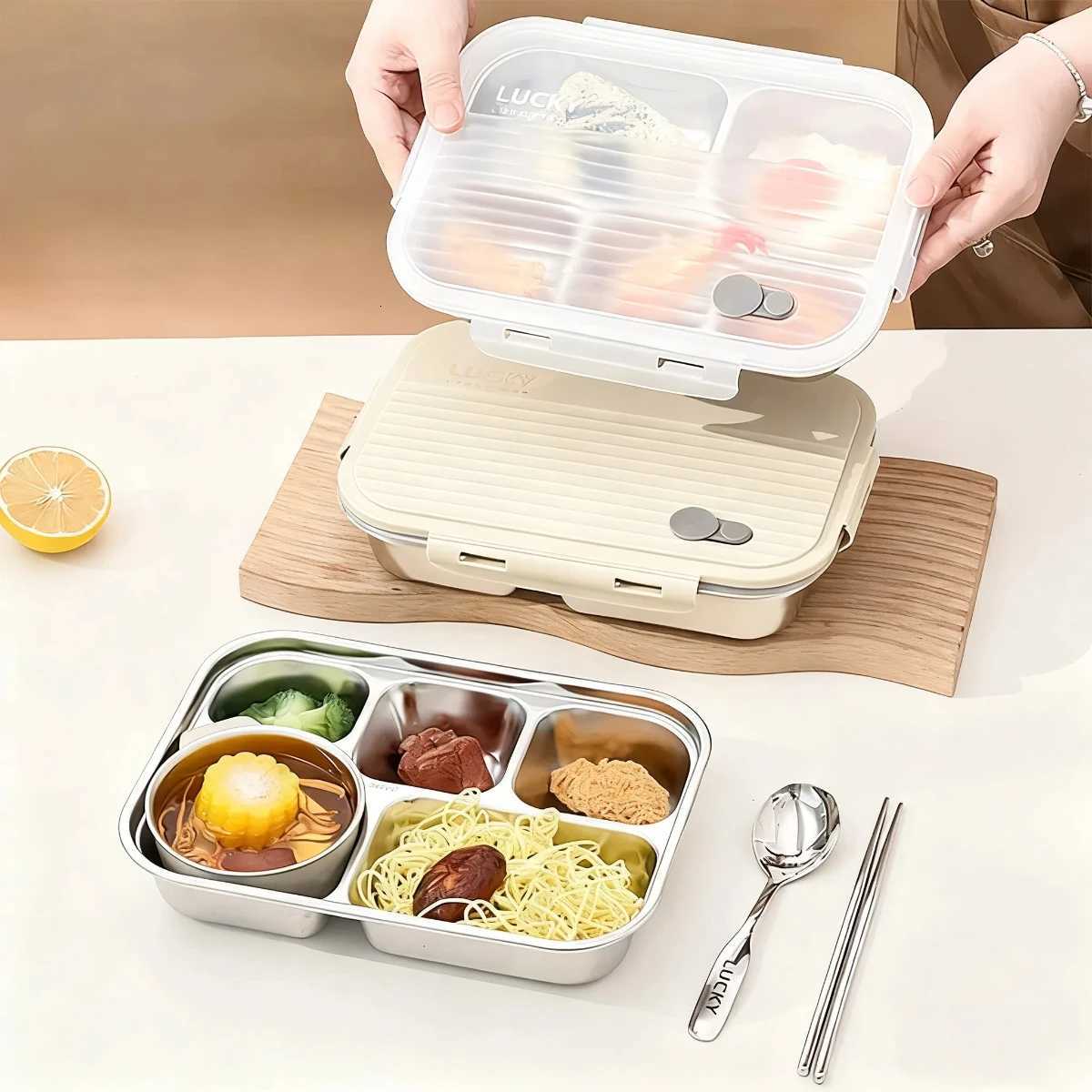 WORTHBUY Portable Lunch Box With Cpartment 304 Stainless Steel Bento Box Kids Students Sed Divided Dinning Plate With Lid H251213
