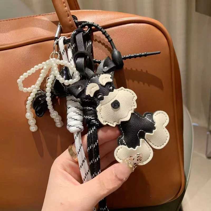 Cartoon Animal Key Chain Cute Schnauzer Keyring For Women PU Leather Dog Puppy Pendant Keychain Backpack Pendant Ornaments M251215