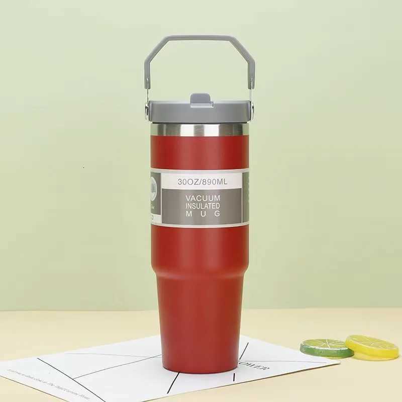 30oz Large Capacity Portable Car Cup Stainless Steel Thermos Cup with Straw Handle Travel Sports Water Bottle Vacuum Flask H251215