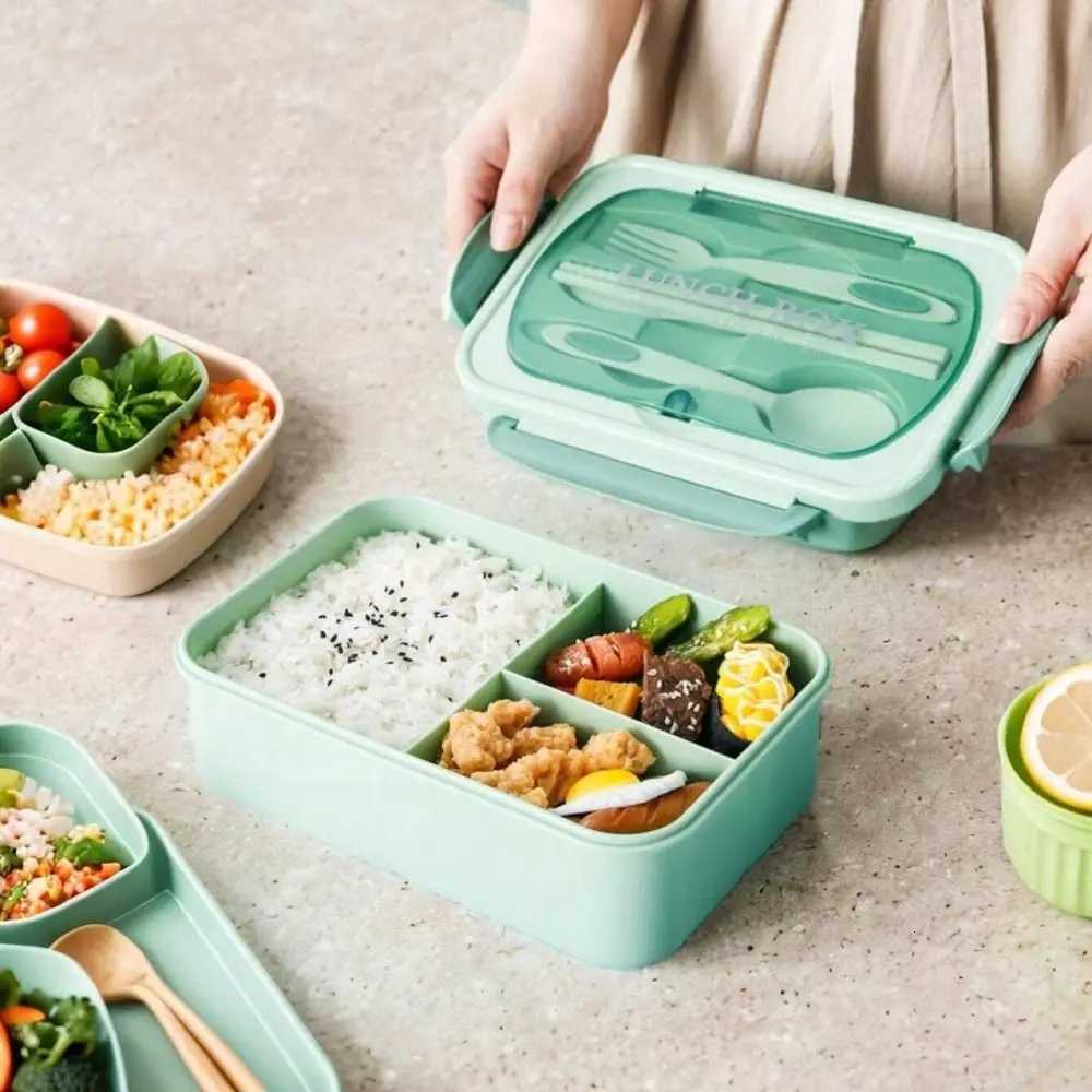 With Cutlery Student Lunch Box 3 Cpartment Microwaveable Food Storage Container Leakproof Rectangar Picnic Box School H251213