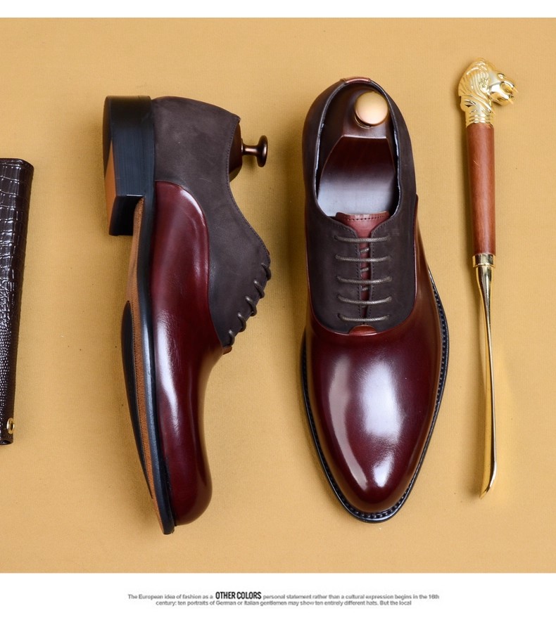 British Style Business Formal Shoes for Men Genuine Leather Pointed Toe Burgundy Oxford Wedding Groomsmen Shoes Large Sizes - view 6