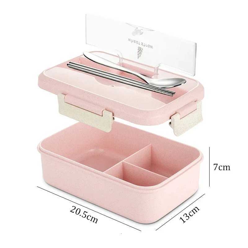 Microwave Lunch Box Wheat Straw Dinnerware with Spoon Chopsticks Food Storage Container Children Kids School Off Bento Box H251213