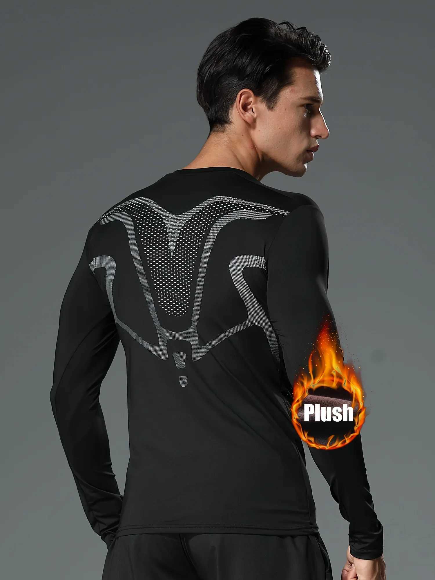 Autumn and winter high neck fitness long sleeve men sports running warm tight jacket quick dry elastic compression T-shirt G251215