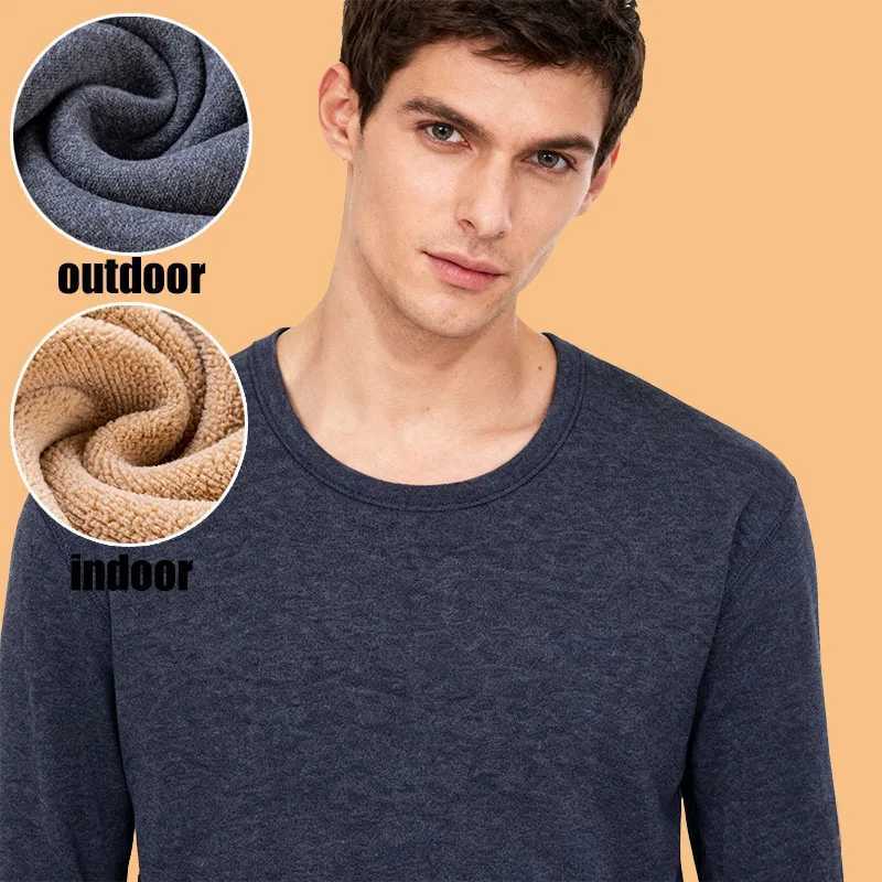 Winter Long sleeved Solid Mens Thicken Plush O-neck Keep Warm Tops Fleece Comfortable Soft Thermal Underwear Clothes Plus Size G251215