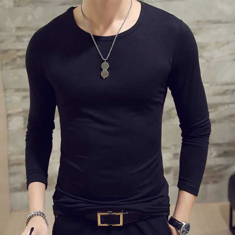 Mens Casual Slim Fit Long Sleeve T-Shirts O-Neck Man Elastic Lightweight Thermal Base Layer Male T Shirt Solid Color Tops Tees G251215