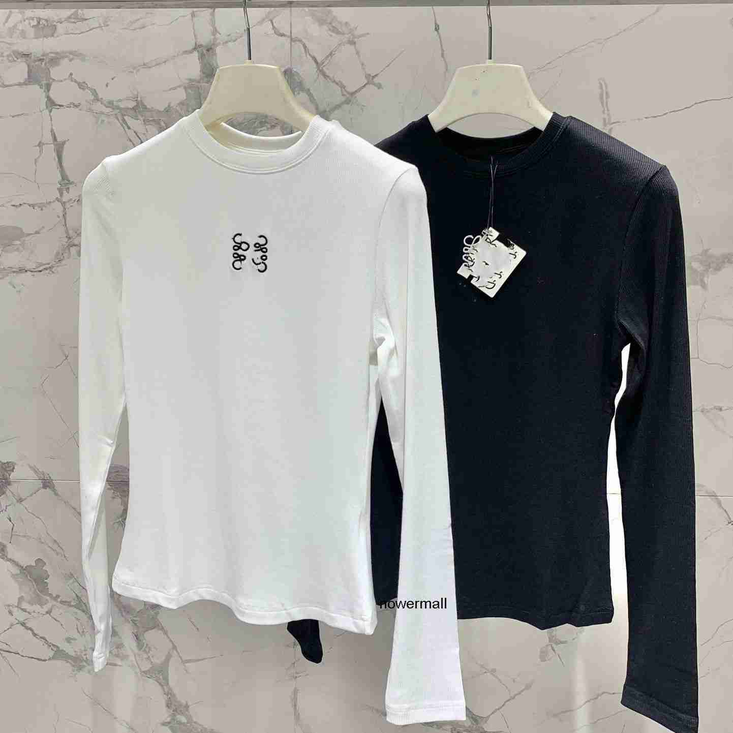 New design womens o-neck thread cotton flower embroidery long sleeve t-shirt tops SML loewes loewetops JPKY