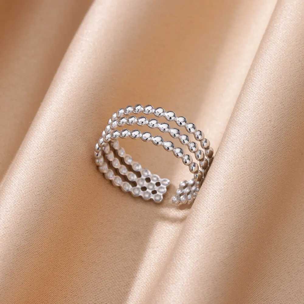 Stainless Steel Beads Design Rings For Women Gold Color Opening Ring Wedding Aesthetic Accessories Party Jewelry Gift BFF anillo M251215