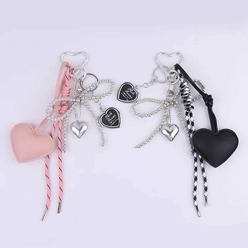 Trendy Leather Heart Bow Keychain Deli e Beaded Keyring Car Key Holder Bag Pendant Decoration For s Gift M251215