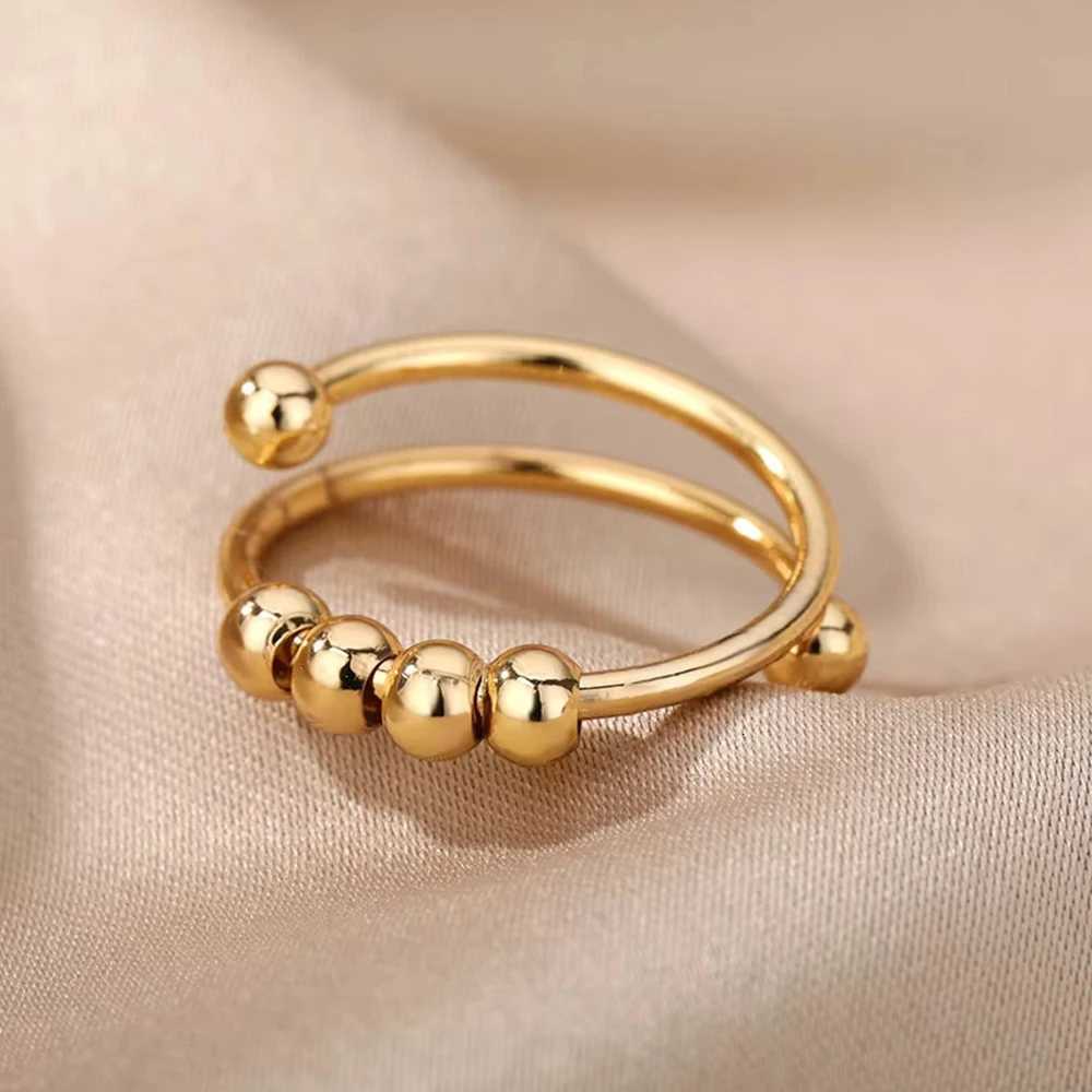 Anti-Stress Anxiety Rings for Women Gold Color Open Adjustable Rotating Ring Aesthetic Wedding Fashion Jewelry Gift M251215