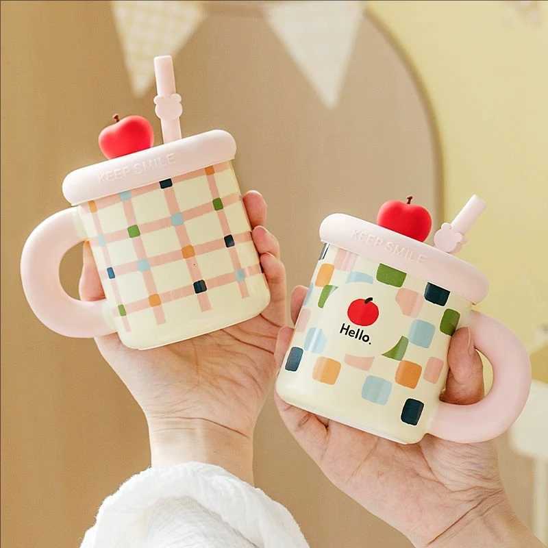 Cute Household Pots Ceramic g with Silicone Lid Straw Ceramic Coffee Milk Cup Off Drinking Water Cup for Souvenir Gift H251215