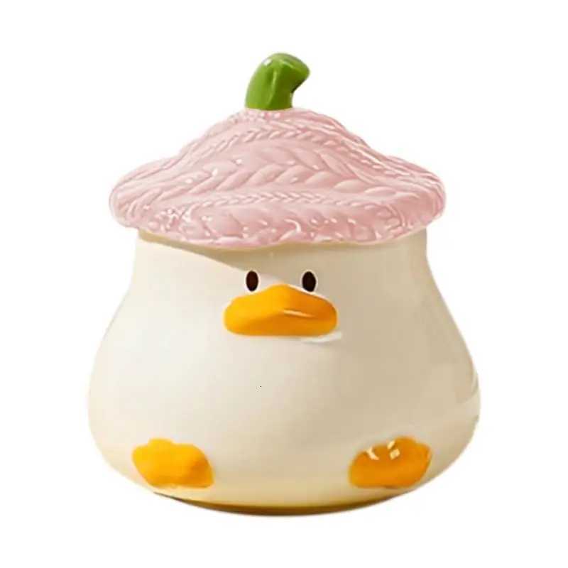 Cute 3D Duck Coffee g Ceramic Duck g With Hat Lid 400ml Cartoon Ceramic Drinkware Tableware With Handle For Kids And Adt H251215