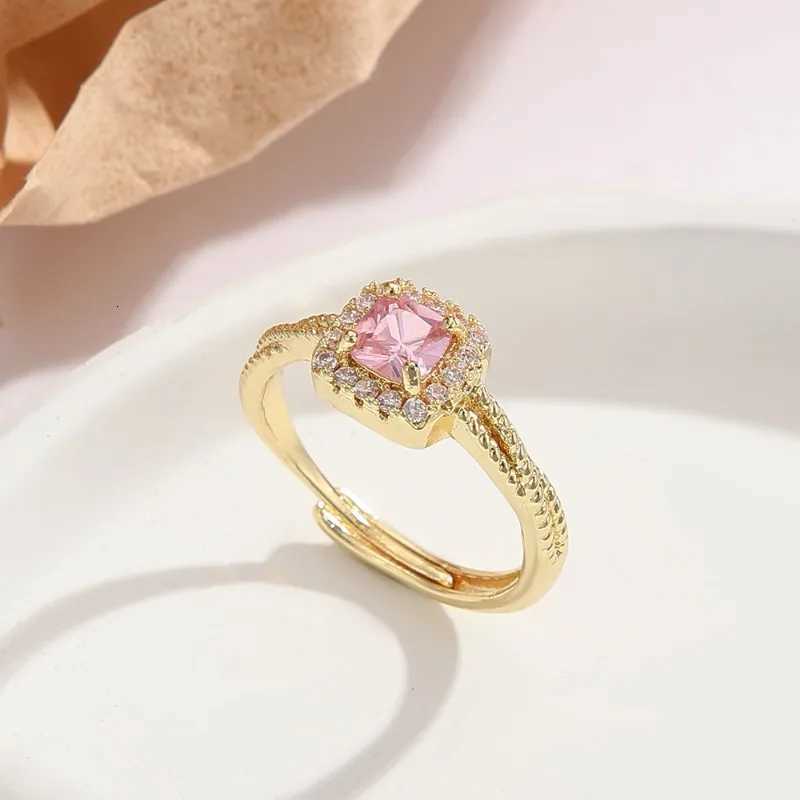 Pink zirconium small sugar ring for women light luxury niche fashion temperament adjustable opening finger M251215