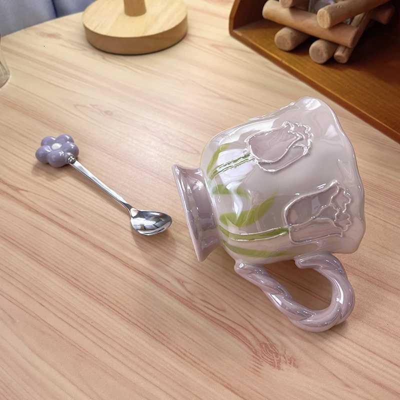 Creative Pearl Color Tip Water Cups Ceramic Household Off Items Porcelain Bring A Spoon g Coffee Milk Cup 1Pc H251215