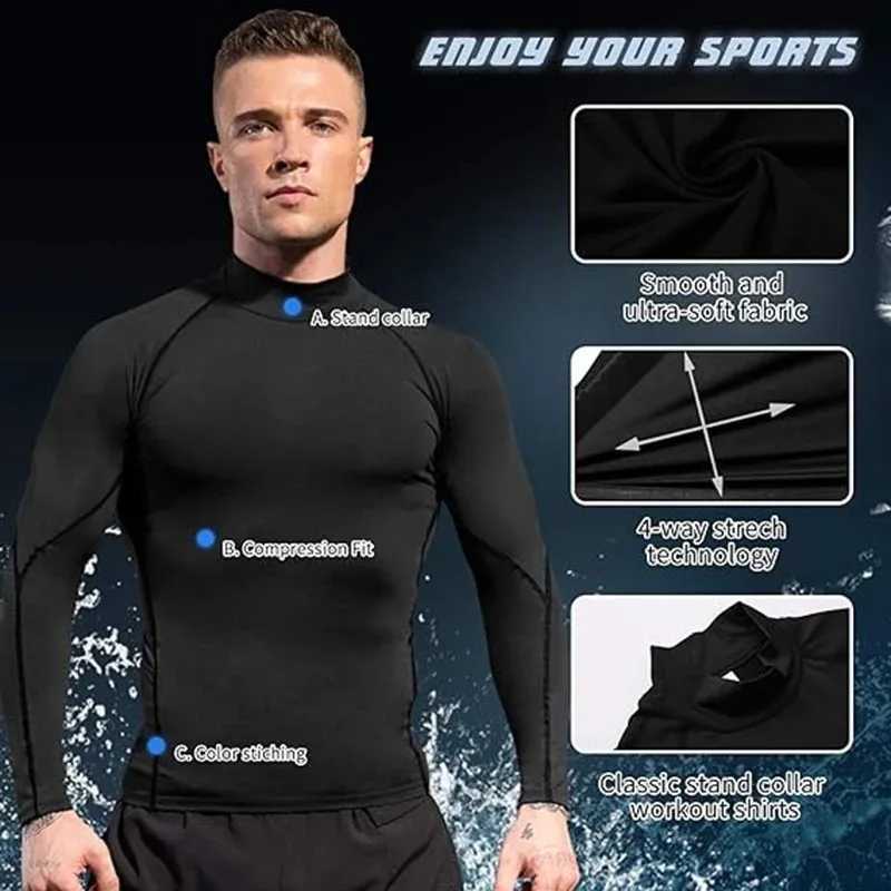 Fall/Winter Slim Thermal Underwear Mens Sport Long-Sleeve Compression Warm Half-high Collar Bottoming Top Pullover T-Shirts G251215