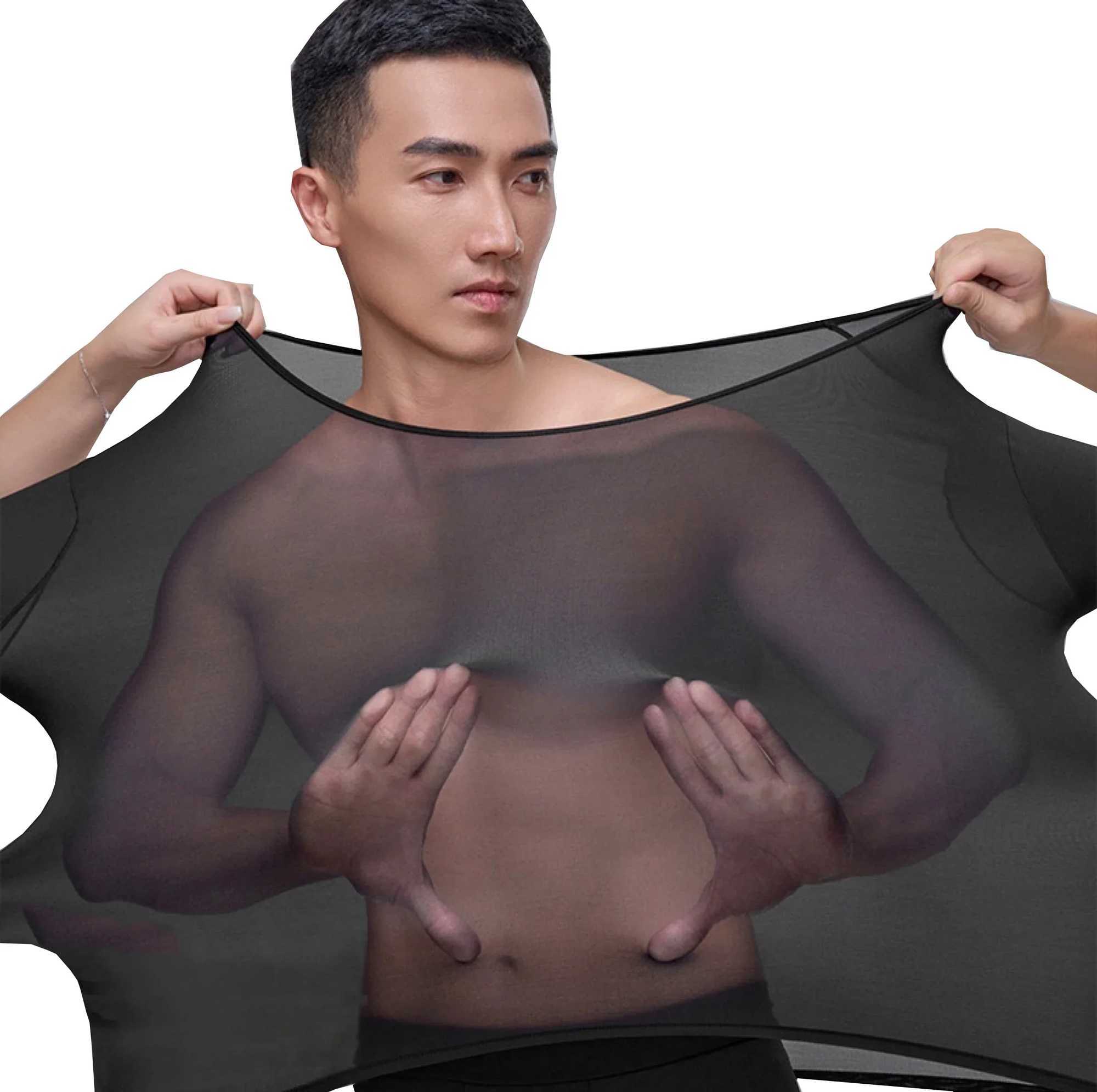 1pcs Mens Ultrathin Thermal Underwear High elasticity Plus Size Constant Temperature Seamless Long Sleeve Bottoming Tops G2512151