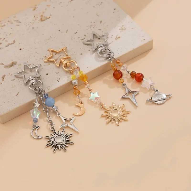 3Pcs/set Punk Stars Moon Sun Pendant Bag Keychain for Women Men Boho Colorful Beads Key Ring Bag Chain Y2K Jewelry Gift New M251215