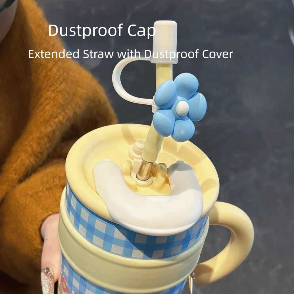 1200ml Straw Thermos Cup Stainless Steel Ceramic Inner Drinking Straw Cup Large Capacity Double Drinking Straw H251215