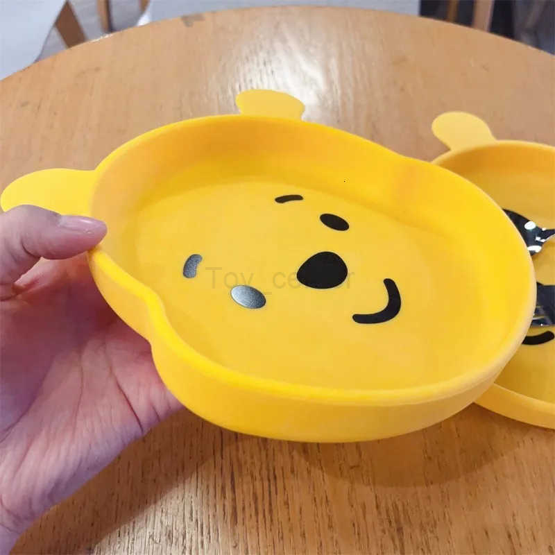 Disney Winnie the Pooh silicone dinner plate with fork and spoon set childrens tableware suction cup anti-fall tableware tray H251215