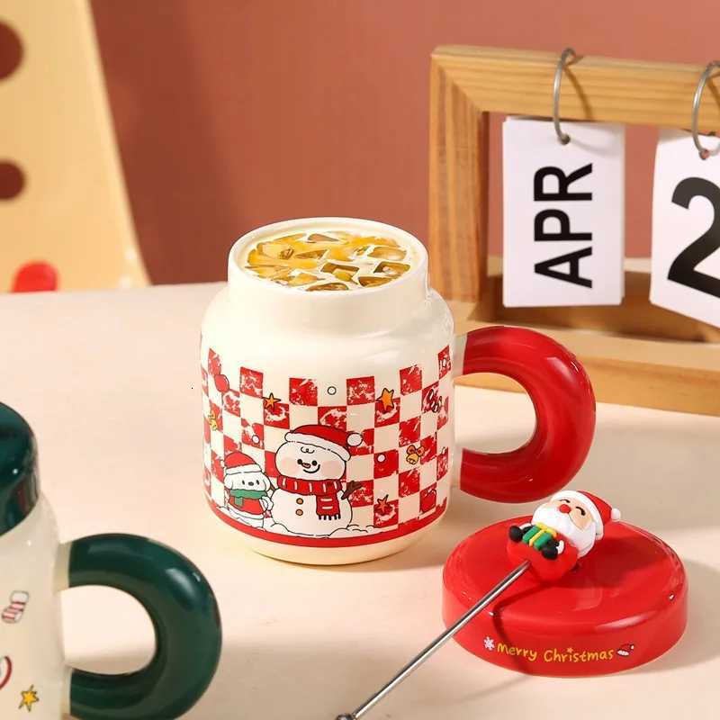New Christmas gifts Ceramic cups with LIDS spoons cartoon gs high appearance ll creative New Year gifts and souvenirs H251215