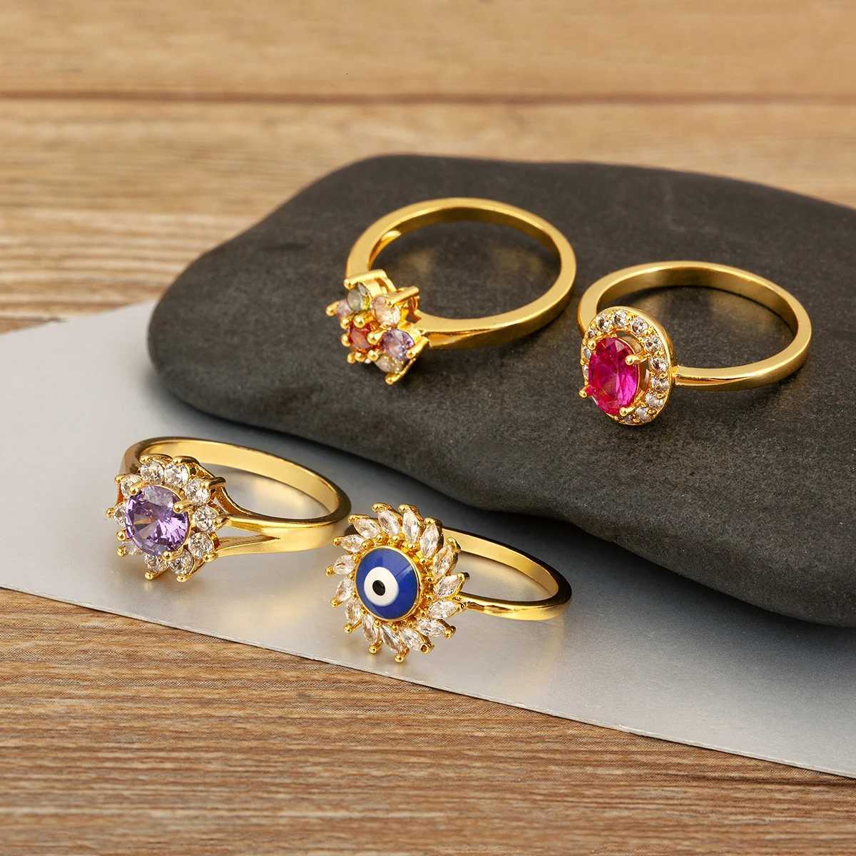 Nidin New Fashion 3 Styles Flower Shape Shiny Crystal Zircon Rings For Women Elegant Aesthetic Finger Jewelry Wedding Gifts M251215