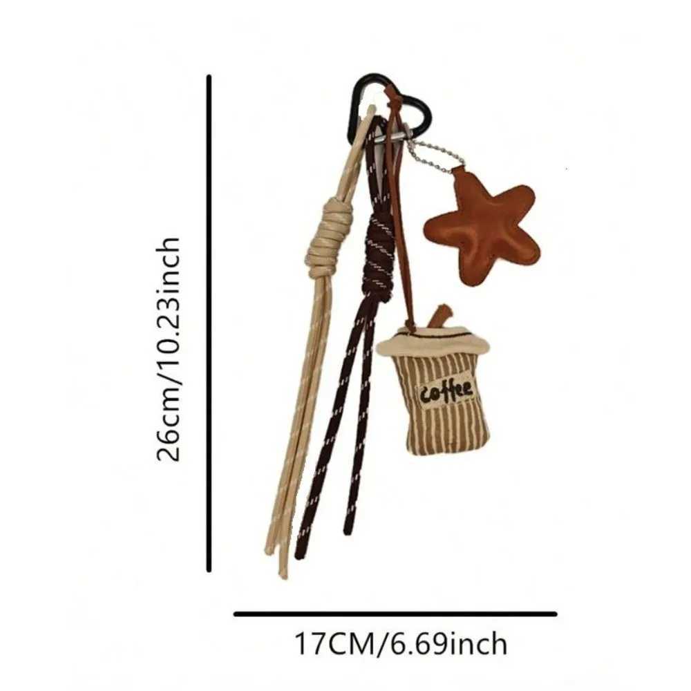 Creative Braid Rope Coffee Bread Keychain Leather with Star Pendant Bag Charm Handmade Bag Pendant M251215